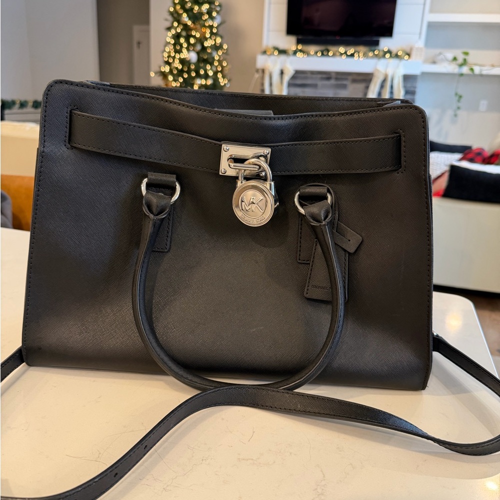 Michael Kors Black Leather Hamilton Medium Satchel